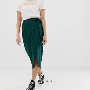Asos midi Linen/Viscose forest green wrap skirt